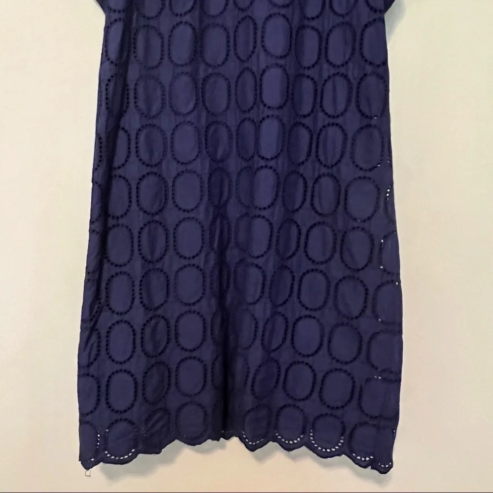 J. Crew Factory Scalloped Eyelet Navy Blue Shift Dress With Flutter Sleeve Sz 2